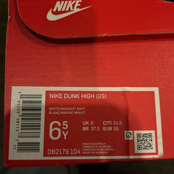 Kids Grade School Nike Dunk High white/midnight navy size 6.5 - Picture 8 of 10